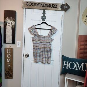 Loft Plaid Smocked Peplum Shell blouse XL